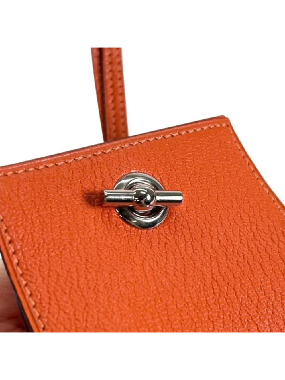 Hermes Vespa Pouch Garet Case Chevre Mysore Leather Orange Silver